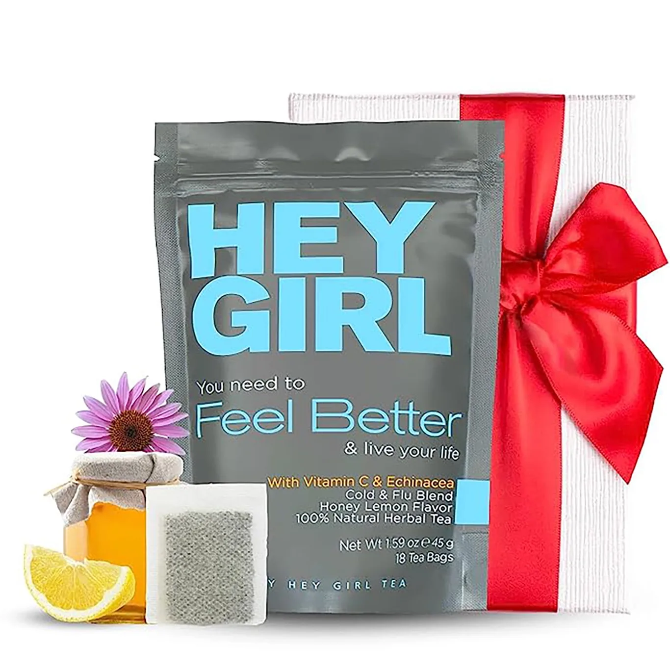 Feel Better Tea | Get Well Soon Gifts For Women | Immunity Tea For Colds & Sore Throat with Elderberry | Echinacea | Lemongrass | Calming | Relaxing | Herbal Wellness Tea | 18 Tea Bags