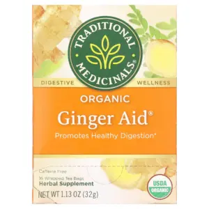 Traditional Medicinal Herbal Ginger Aid | Organic Tea Bags | 16 Count | Single