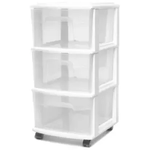 HOMZ 3-Drawer Cart Organizer with Removeable Wheels | Medium | White and Clear | White Frame | 1