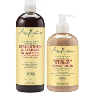 Shea Moisture Jamaican Black Castor Oil Clarifying Shampoo and Conditioner | Strengthen and Restore Sulfate-Free Shampoo and Conditioner Set with Shea Butter | ACV | and Peppermint Oil for Hair (2 Piece Set)