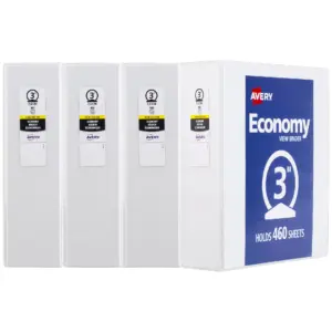 Avery Economy View 3 Ring Binders | 3 Round Rings | 4 White Binders