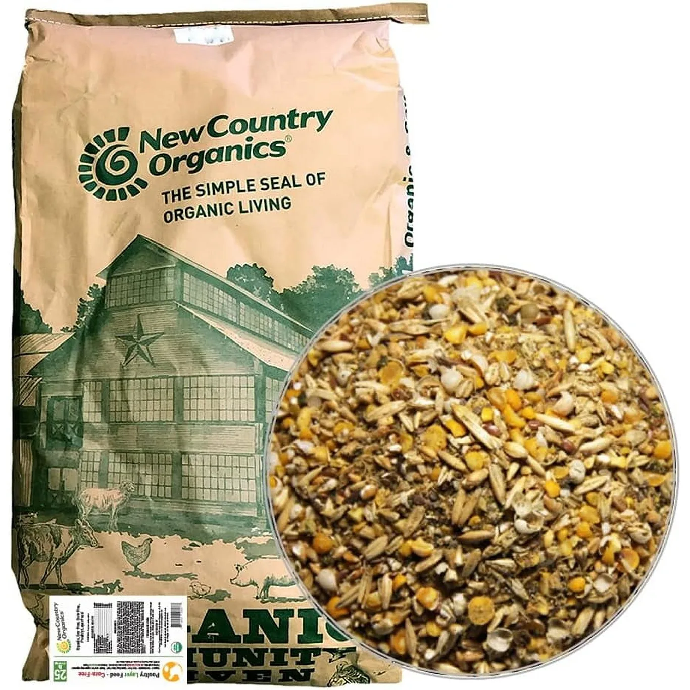 New Country Organics | Chicken Feed 25lb | Corn-Free Classic Layer Chicken Feed for Laying Hens | Corn-Free & Soy-Free | 17% Protein | Certified Organic & Non-GMO Chicken Food | 25lbs Bag