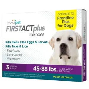 TevraPet FirstAct Plus Flea & Tick Prevention for Large Dogs 45-88 lbs | 3 Monthly Treatments | Multicolor | L