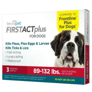 TevraPet FirstAct Plus Flea & Tick Prevention for Extra Large Dogs 89-132 lbs | 3 Monthly Treatments | Extra Large