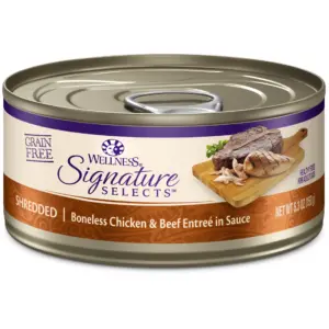 Wellness CORE Signature Selects Wet Cat Food | Shredded Chicken and Beef Entree Inch Sauce | 5.3oz (Pack of 12)