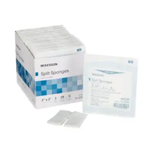 McKesson Split Sponges | Sterile | 100% Cotton | I.V. Drain Split Dressing | 6-Ply | 2 Inch. x 2 Inch. | 2 per Pack | 700 Packs | 1400 Total