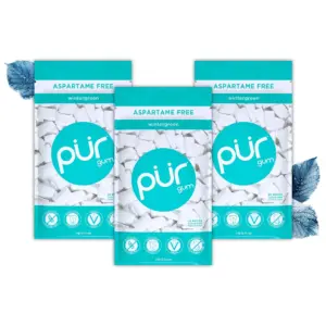 PUR Gum | Aspartame Free | Sugar Free and 100% Xylitol | Wintergreen Chewing Gum | 55 Pieces | Pack of 3 | 55 Pieces (Pack of 3)