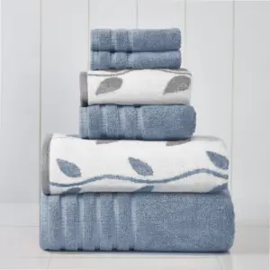 Modern Threads 6 Piece Yard Dyed Towel Set | Organic Vines | Blue