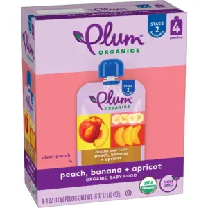 Plum Organics Stage 2 Organic Baby Food Peach | Banana + Apricot 4oz Pouch-4-Pack | Single