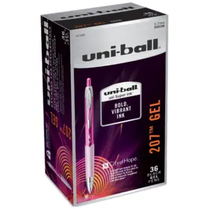 uni-ball 207 Retractable Gel Pens | Medium Point (0.7mm) | Black | Pink Ribbon Edition | 36 Count