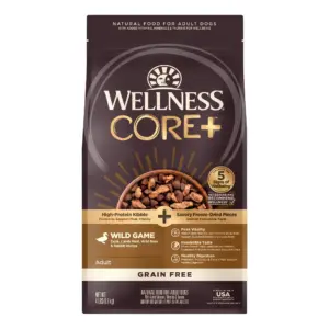 Wellness CORE+ Dry Dog Food with Freeze Dried Pieces | Grain Free | High Protein | Natural | Wild Game Duck | Lamb | Wild Boar | and Rabbit Recipe | (18-Pound Bag) | 18 lbs