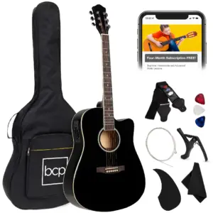 Best Choice Products Beginner Acoustic Electric Guitar Starter Set 41in w/ All Wood Cutaway Design | Case | Black