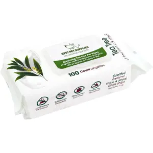 Best Pet Supplies 8 x 9 Pet Grooming Wipes for Dogs and Cats | 100 Pack | Plant-Based Deodorizer for Coats and Dry | Itchy | or Sensitive Skin | Clean Ears | Paws | and Butt | Cleansing Tea Tree