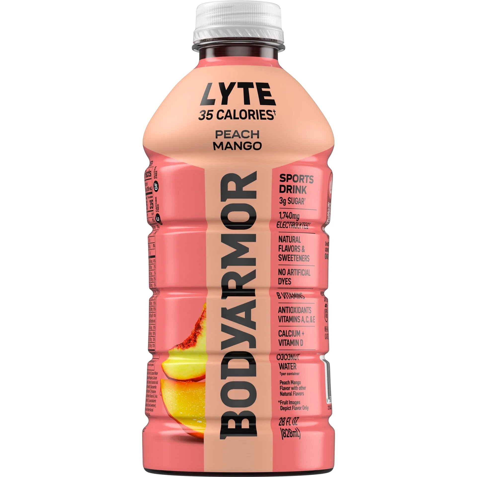 BODYARMOR Lyte Peach Mango Electrolyte Sports Drink | 28 fl Ounce Bottle