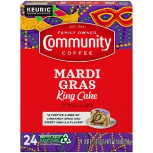 Community Coffee Mardi Gras King Cake Medium Roast Single Serve Keurig K-Cup Pods 24 count Box (Premium Edition)