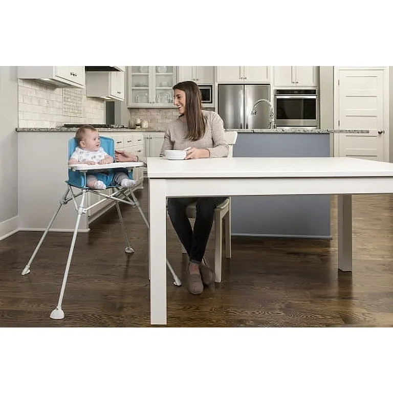 Regalo Portable High Chair | Multi-Functional | Attachable Tray | 3 Point Harness | Up to 45 lb | Aqua | Ages 6 to 36 Months