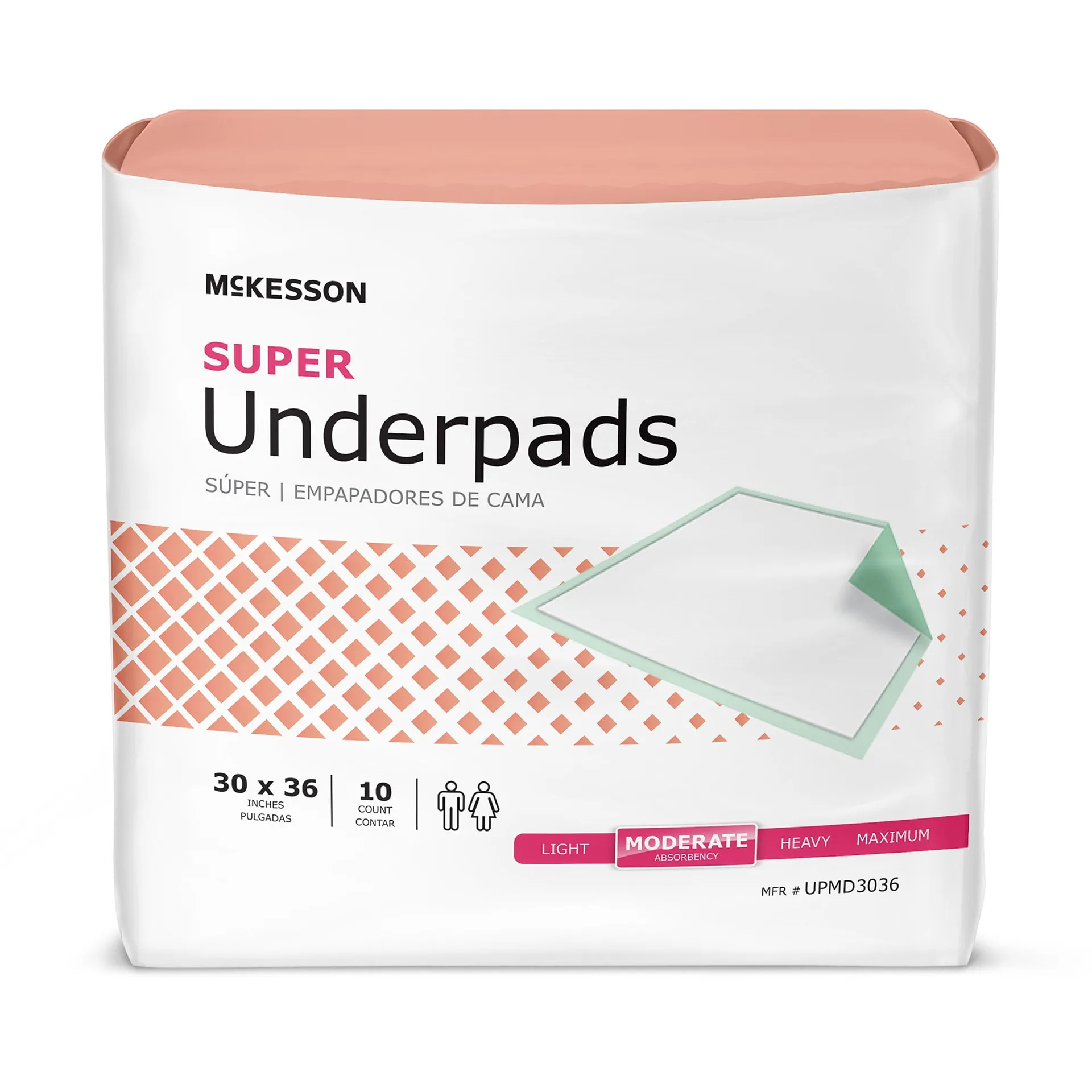 McKesson Super Underpads for Incontinence | Moderate Absorbency | 30 Inch x 36 Inch | 10 Ct