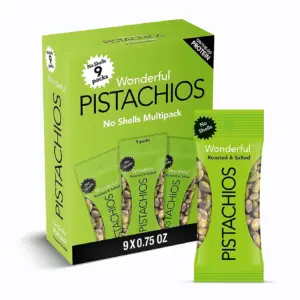 Wonderful Pistachios No Shells | VTF5Roasted and Salted Nuts | 0.75 Ounce Bag (Pack of 9) | Protein Snacks | Gluten Free | On-the-Go | Individually Wrapped Snacks
