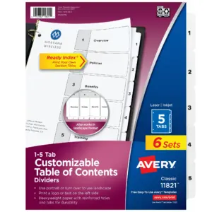 Avery Dividers | 5 Tabs | Ready Index (6 Sets of 11821)
