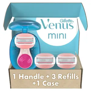 Gillette Venus Mini on The Go Women's Razor Handle with 3 ComfortGlide White Tea Scent Blade Refills + 1 Travel Case (Premium Edition)