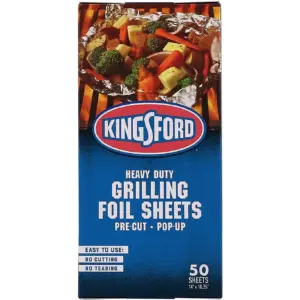 Kingsford Heavy Duty Pop-Up Grilling Foil Sheets | 50 Count Pre-Cut Aluminum Foil Sheets Individual Foil Sheets for Easy Use No Cutting or Tearing Necessary
