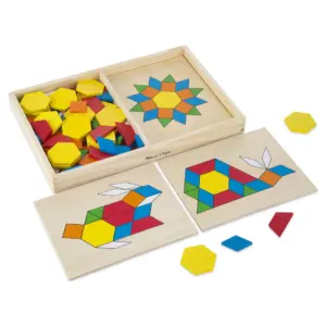 Melissa and Doug Pattern Blocks and Boards | Classic Toy With 120 Solid Wood Shapes and 5 Double-Sided Panels | Multi-Colored Animals Puzzle