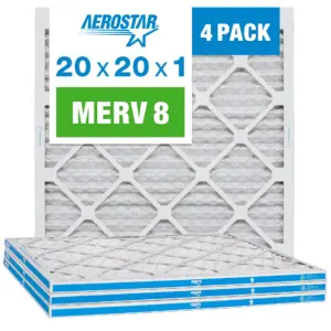 Aerostar 20x20x1 MERV 8 Pleated Air Filter | AC Furnace Air Filter | 4 Pack