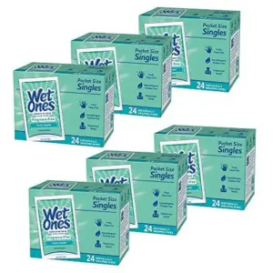 Wet Ones Sensitive Skin Hand & Face Wipes | Unscented | 24 Individually Wrapped Wipes (Pack of 6) | Packaging May Vary