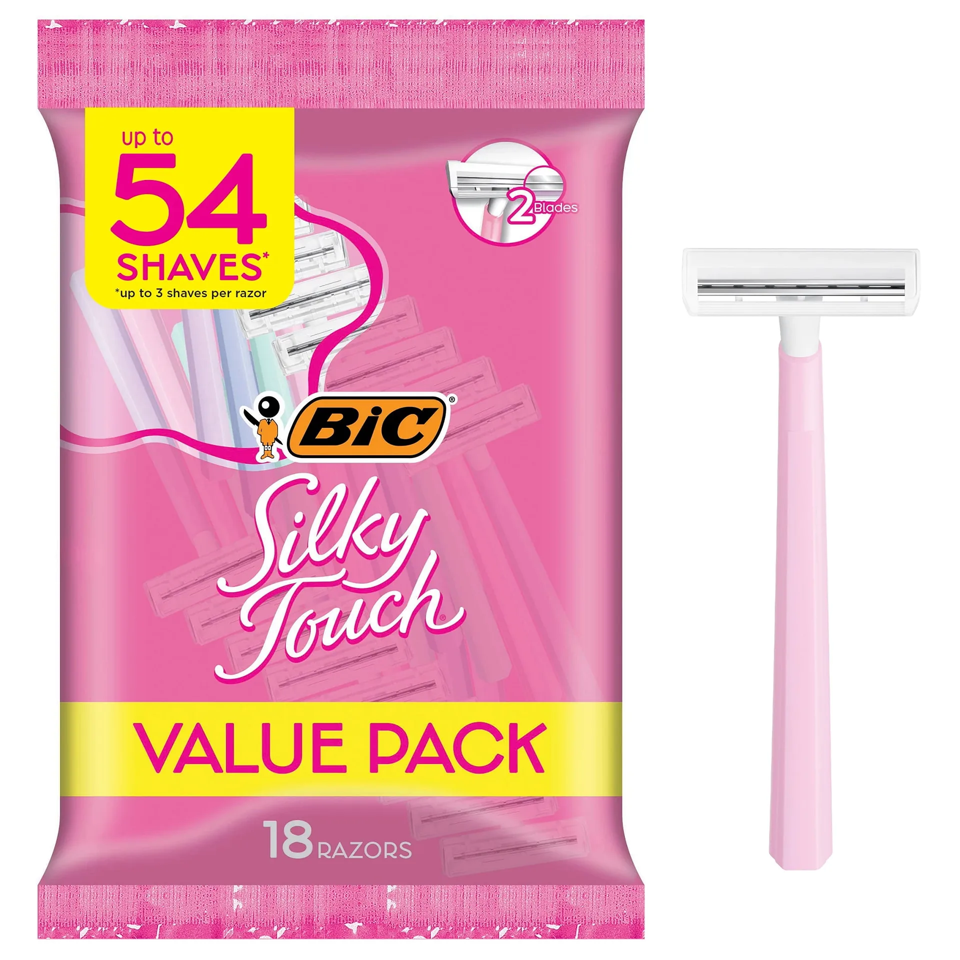 BIC Silky Touch Women's Disposable Razors with 2 Blades | 18-Pack of Women's Razors