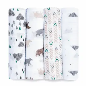 Aden + Anais Essentials 100% Muslin Cotton Swaddle Blanket | Male | 4 Pack | Bears Necessities