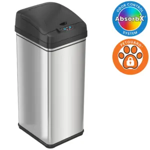 iTouchless 13 Gallon Pet-Proof Sensor Trash Can with AbsorbX Odor Filter and PetGuard | Stainless Steel Kitchen Garbage Bin Prevents Dogs and Cats Getting Inch | Battery and AC Adapter (Not Included)