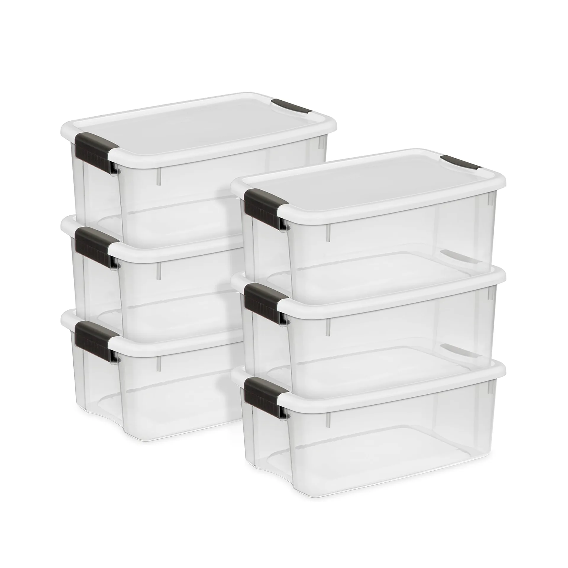 Sterilite 18 Quart Clear Plastic Storage Bin with White Latch Lid | 6 Pack | 18 qt