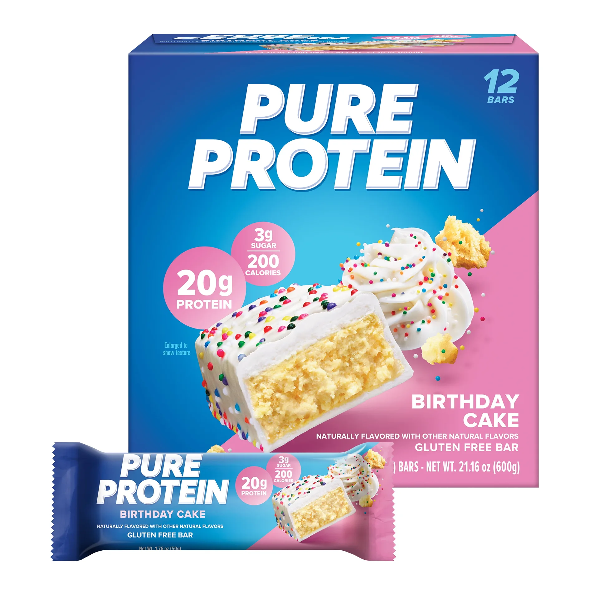 Pure Protein Bars | Birthday Cake | 20g Protein | 1.76 Ounce | 12 Count