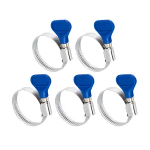 POWERTEC 5PK 1-1/2 Inch Stainless Steel Thumb Screw Clamps | Adjustable Key Hose Clamps for Pool Hose for Above Ground Pools & PVC Tubing | Pipe Clamp | Worm Gear Clamp (70247)