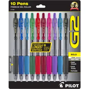Pilot G2 Premium Retractable Gel Ink Pens | Bold Point (1.0 Millimeters) | Assorted Ink | 10 Count | Single