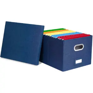 Internet's Best Collapsible File Storage Organizer | Decorative Linen Filing and Storage Office Box | Letter/Legal | Navy | 1 Pack