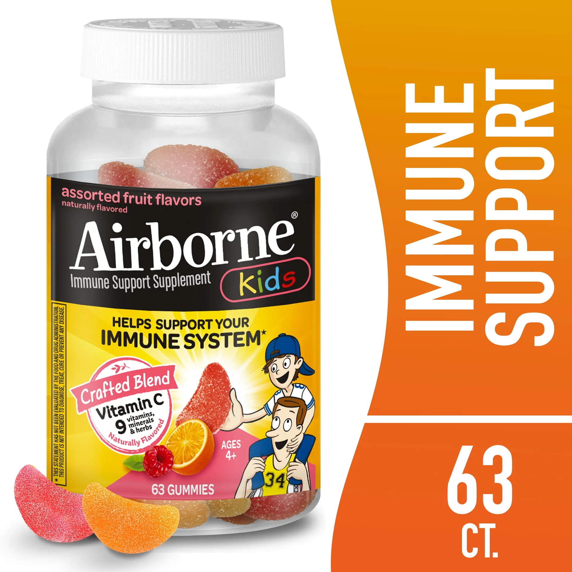 Airborne 500mg Vitamin C Immune Support Kids Gummies | Assorted Fruit Flavor | 63 Count