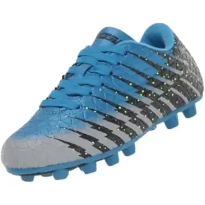 Vizari Bolt FG Soccer Cleats for Youth | Lightweight | Breathable Firm Ground Shoes with Superior Traction & Adjustable Fit for Boys & Girls | Blue/Black/Silver | 12.5