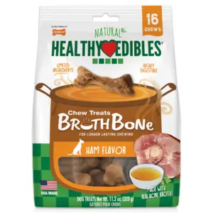 Nylabone Healthy Edibles Broth Bone All-Natural Long Lasting Chew Treats Ham Small/Regular | Up to 25 Ibs. (16 Count)