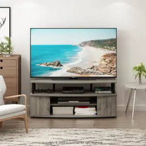 Furinno JAYA Large Entertainment Center Hold up to 55-Inch TV | French Oak Grey/Black | French Oak Gray
