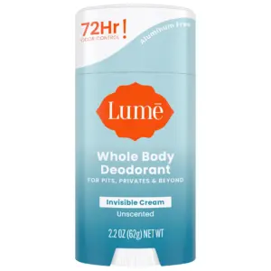 Lume Whole Body Womens Deodorant | Invisible Cream Stick | Aluminum Free | Unscented | 2.2oz | 1