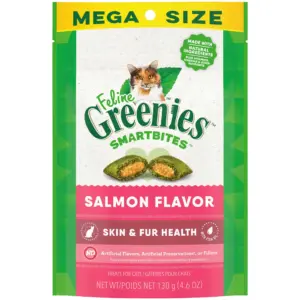 Feline Greenies Smartbites Skin and Fur Crunchy And Soft Natural Cat Treats | Salmon Flavor | 4.6 Ounce Pack