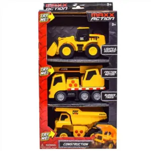 Maxx Action Mini Construction Lights and Sounds Vehicles 3 Pack with Front End Loader | Excavator and Dump Truck