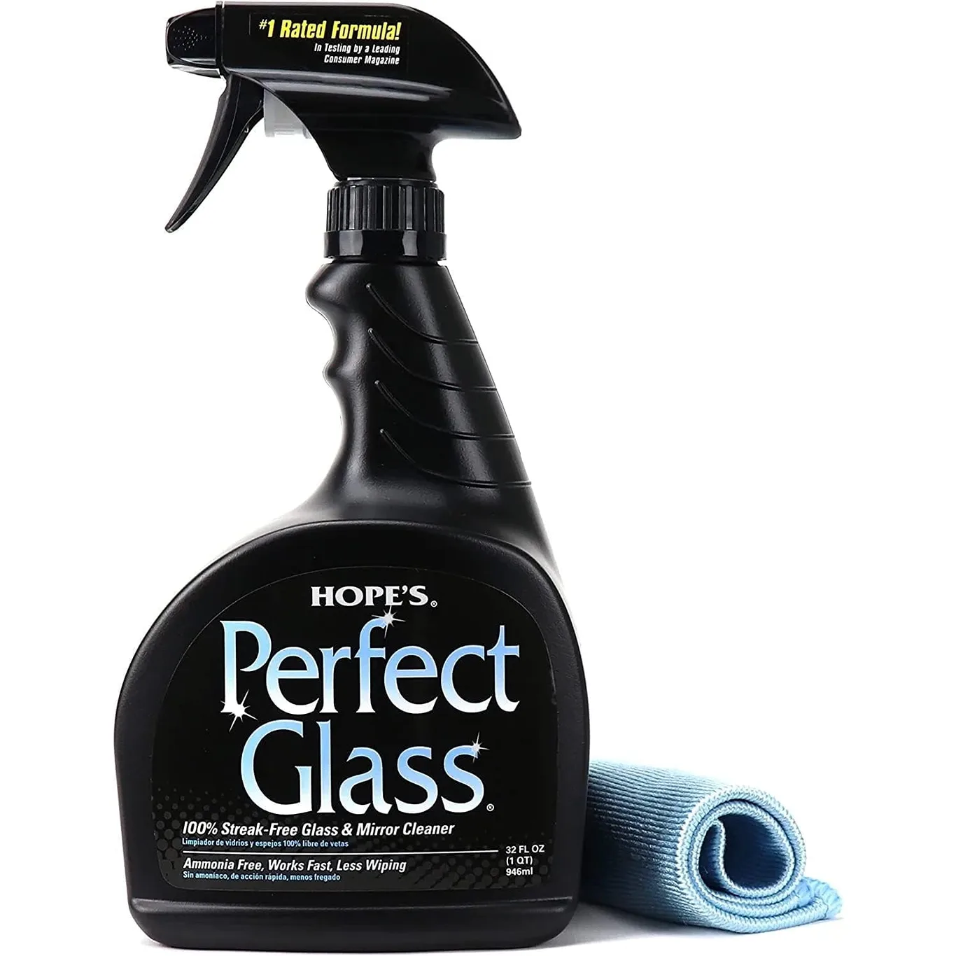 HOPE'S Perfect Glass Cleaner Spray | Streak-Free | Ammonia-Free Window | Mirror | Screen | Tinted Glass | & Shower Door Cleaner | Indoor & Outdoor Glass Surfaces | 32 Fl Ounce | Pack of 1