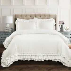 Lush Decor Ella Parisian Vintage Chic Ruffle Lace Comforter White 2Pc Set Twin Extra Large | Twin-Extra Large