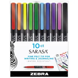 Zebra Sarasa Fineliner Pens | Needle Point | 0.8mm | Assorted Colors | 10-Pack