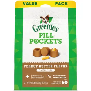Greenies Pill Pockets For Dogs Peanut Butter Large | Capsule Size Soft Dog Treats | 15.8 Ounce | (60 Pack)