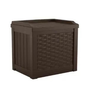 Suncast Outdoor 22 Gallon Resin & Wicker Deck Box | Java Brown | 17 Inch D x 20.5 Inch H x 22 Inch W | 11.25 lb