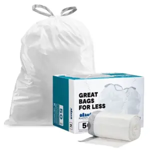 Plasticplace 13-17 Gallon Drawstring White Trash Bags | 40-65 Liter Garbage Bags 25x32.5,50 Count | Unscented