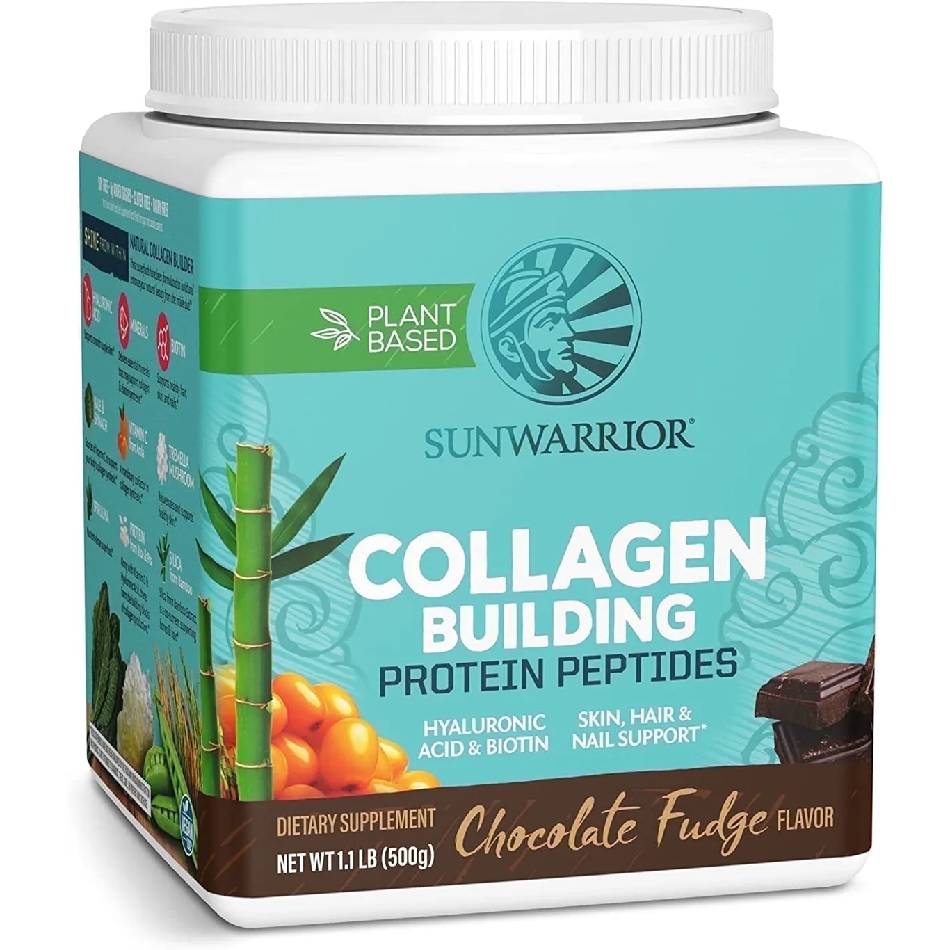 Sunwarrior Vegan Collagen Chocolate Protein Powder with Biotin and Hyaluronic Acid 20 Servings | Single | Chocolate Fudge | 1